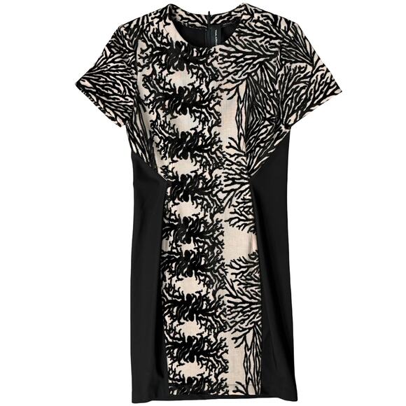 Yigal Azrouel Coral Reef Burnout Black Tan Short Sleeve Sheath Dress size 10 - Picture 1 of 11